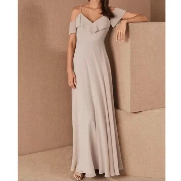 Jenny Yoo Mila Convertible Ruffle Maxi Dress, L - Picture 1 of 12